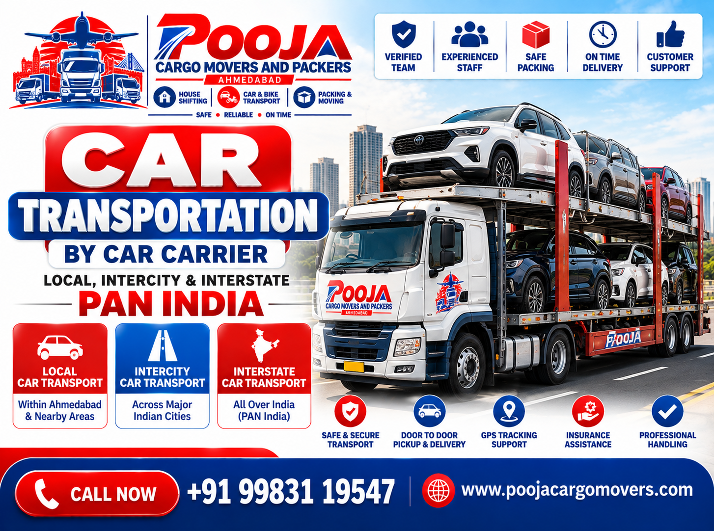 Car Transportation by Pooja Cargo Movers and Packers Ahmedabad
